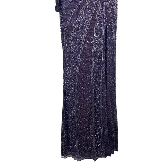 Mac Duggal Beaded One Shoulder Evening Gown Aubergine 5649 Size 6 - Picture 7 of 13